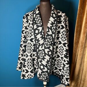 Vintage Forever 21 Black & Gray Aztec Long Sleeve Open Front Jacket Size XS
